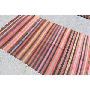 Classic Turkish Kilim Red Wool <b>Rug</b> 4.2 X 6.9 ft <b>Boho</b> Abstract Pattern 10mm Thickness Latex Backed for Living Room or Hallway - Product Image 4