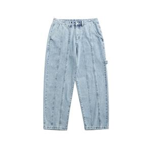 Jeans baggy pour homme en coton 100% avec logo personnalisé OEM, bleu clair, pantalon à jambes larges, imprimé, couleur foncée, fermeture éclair, lavé, style streetwear, grande taille - Product Image 1