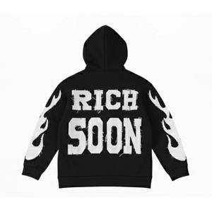 เสื้อมีฮู้ดแบบสวมศีรษะมีซิปรูด100% ผ้าฝ้ายลายกราฟิกแบบเปลวไฟและการเขียนแบบมีความสุขในไม่ช้าสำหรับทุกเพศ - Product Image 4