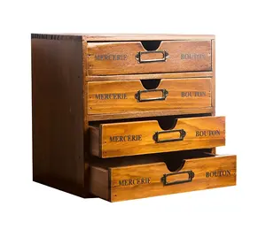 4つの引き出し付きホームオフィスデスクオーガナイザー-木製収納ボックス-素朴なドレッサー-ヴィンテージエイジドルックデスクオーガナイザー
