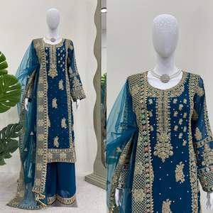 ชุดปาลาซโซดีไซเนอร์ยอดนิยม พร้อมกางเกงปาลาซโซและผ้าคลุมไหล่ ชุดพื้นเมืองอินเดีย ราคาไม่แพง - Product Image 3