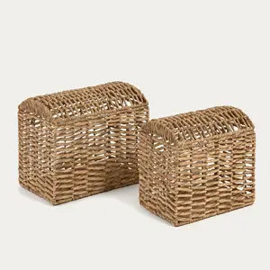 High End Quality Water Hyacinth Home <b>Basket</b> Handcrafted Water Hyacinth Trunks Include Lid and <b>Handles</b> - Product Image 1