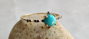 Hecho a mano 925 plata esterlina chapado en oro anillo ajustable cielo azul turquesa piedra preciosa 5X7MM forma de pera conjunto joyería de moda - Product Image 3