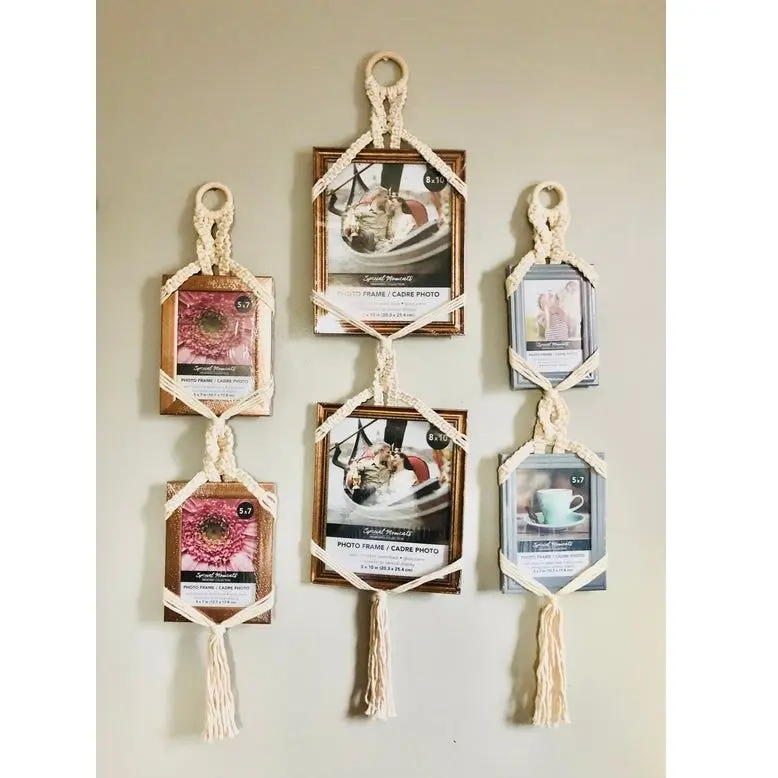 Hot Selling Boho Macrame Photo Frame Picture Organizer Boho Hand Woven Wall Hanging Picture Holder Buy At Best Price
