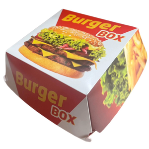 Caja de Papel para Hamburguesas Impresa Personalizada, Caja Plegable para Comida para Llevar, Caja para Hamburguesas Reciclable de Papel Recubierto - Product Image 1