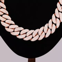 SHIVPATH Collier Chaîne Cubaine Moissanite de Qualité Supérieure pour Homme, Plaqué Or Rose 14 carats, Bijou de Corps Hip Hop Bling, Cadeau