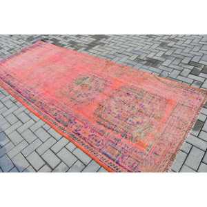 Turkish Vintage Rug 4.5x11.2 ft, <b>Red</b> Large Floral <b>Wool</b> Rug - Product Image 4