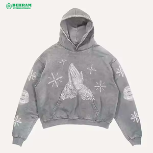 Sweat à capuche unisexe en molleton bouclette 100% coton de haute qualité, délavé à l'acide et à la pierre, style streetwear vintage - Product Image 3