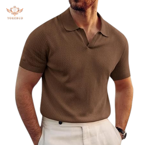 เสื้อโปโลผ้าคอตตอนถักสำหรับผู้ชายเสื้อคอวีผ้ายืดเข้ารูปแบบวินเทจเสื้อยืดกอล์ฟกำหนดเองได้100% - Product Image 1