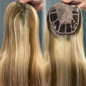2024 Cuticule Aligné Balayage Ombre Toppers Vierge Européenne Remy Cheveux Soie Droite pour les Femmes Blanches - Product Image 1