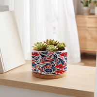 Petit pot de fleurs en céramique à motif renard, pour plantes succulentes et cactus d'intérieur, avec soucoupe en bambou, pour la décoration de jardin et de maison