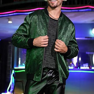 Chaqueta Bomber de Satén de Seda de Doble Cara de Alta Calidad Green Shine para Hombre, Diseño Personalizado, Cierre de Botones a Presión de Béisbol con Ribete - Product Image 5