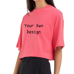 Camisetas recortadas de manga corta con cuello redondo para damas jóvenes, ropa de punto de diseño personalizado OEM de buena calidad para mujeres de Bangladesh - Product Image 3