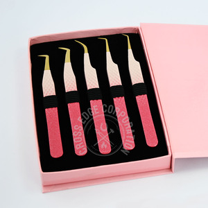 Pinzas para Pestañas Rosadas en Oferta, Punta de Fibra Curvada, Pinzas Clásicas para Extensión de Pestañas, Agarre de Diamante para Aplicación Individual - Product Image 1