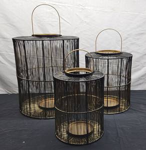 Linterna de Metal negro/dorado hecha a mano, decoración del hogar de gama alta, candelabro colgante en forma de pilar de hierro, vidrio de madera personalizado para - Product Image 1