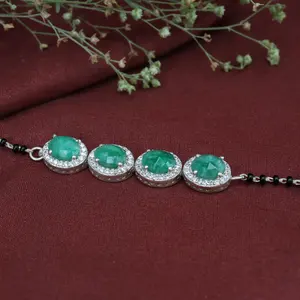 Women's 925 <b>Silver</b> <b>Beaded</b> <b>Bracelet</b> with Emerald Gemstone Fashion Jewelry - Product Image 4
