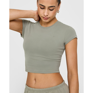 เสื้อยืดผ้าฝ้ายสีเขียวปัญญาชนสำหรับผู้หญิงเสื้อยืดออกกำลังกายใส่สบายน้ำหนักเบาระบายอากาศได้ดีและมีสไตล์ดีไซน์เนอร์ใส่ผ่อนคลายได้ตามต้องการ - Product Image 4