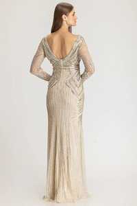 Robe de bal élégante de soirée florale Aline de luxe à manches longues brodée de paillettes perlées en forme de corps longue de haute qualité - Product Image 6