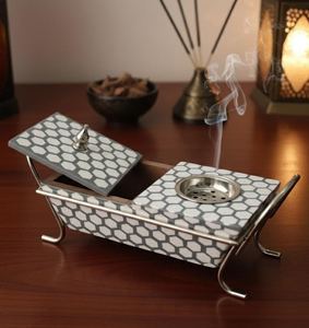 Premium Honeycomb Wooden <b>Bakhoor</b> <b>Burner</b> with Storage Compartment Luxury Arabic Incense Holder Tabletop Aromatherapy Gift Set - Product Image 2