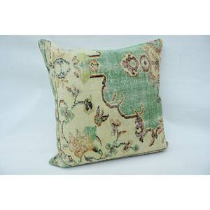 Beige Vintage Floral Toile Kantha Patchwork almohada de lana 32x32 pulgadas cojín bordado para sofá o decoración del hogar - Product Image 2