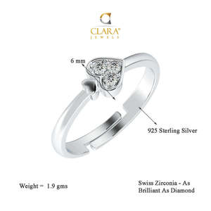 NOVAMART Fine Pure 925 Sterling Silver Spade <b>Adjustable</b> <b>Ring</b> Romantic Geometric Pattern with Zircon Rhodium Plated for Women and - Product Image 5