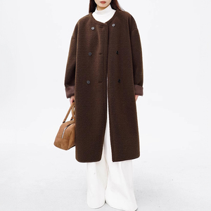 Doppio cappotto lungo da donna in bouclé in pile senza colletto stile orsacchiotto elegante pelliccia sintetica - Product Image 2