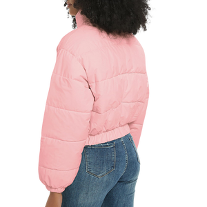 Chaqueta acolchada recortada para mujer con logotipo personalizado de fábrica, abrigo corto con cuello levantado y cremallera de gran tamaño para Otoño e Invierno - Product Image 6