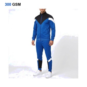 Tracksuit Men 300 Grams 100% Polyester Midweight Stand Collar Full Zip Chevron Blue Black <b>White</b> Training <b>Set</b> - Product Image 4