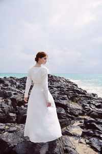 Mini robe pour femme avec manches 3/4 motif floral taille naturelle coton bio et lin tissu Style Vintage robe blanche - Product Image 6