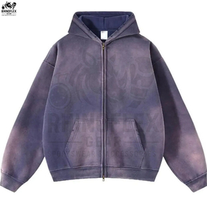 Sudadera con Capucha y Cremallera de Alta Calidad, 100% Algodón, Lavado Ácido, Serie High Street, Lavado Básico, Mezcla de Algodón, Sudadera con Capucha y Cremallera con Lavado Ácido - Product Image 2