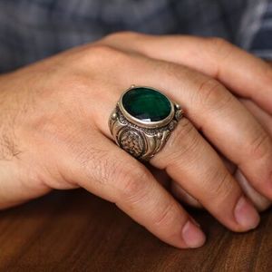 Handmade 925 <b>Sterling</b> <b>Silver</b> Oval Cut Yeil Stone Bezel <b>Set</b> Men's <b>Ring</b> 2x1.6cm-Everyday Wear - Product Image 1