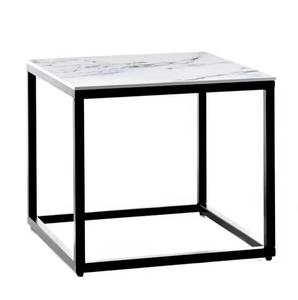 Table basse latérale en fer carré de meubles de salon modernes nordiques avec le dessus en marbre naturel - Product Image 2