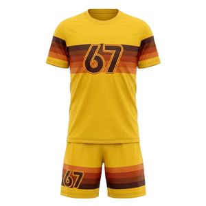 Tenue de football personnalisée à rayures bleues et blanches, col en V, kit de sublimation, 100 % polyester, séchage rapide, ensemble maillot et short, vente en gros - Product Image 2