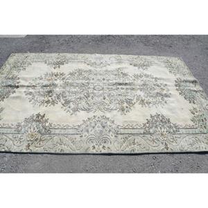พรมวินเทจขนาด 5.6x9.4 ฟุต พรมตุรกีขนาดใหญ่ พรมลายตะวันออกสีเบจเขียว - Product Image 3