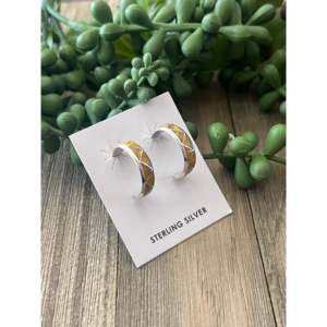 Navajo Made Geometric Opal <b>Sterling</b> <b>Silver</b> <b>Hoop</b> Post <b>Earrings</b> - Product Image 3
