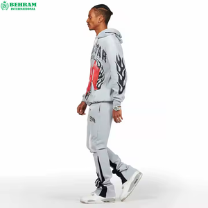 Conjunto Deportivo Unisex Rockstar con Sudadera con Cremallera y Pantalones Deportivos con Estampado de Llamas, Estilo Urbano, Algodón, para Otoño - Product Image 5