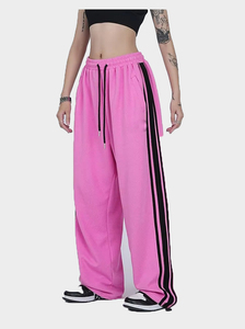 Pantalones de chándal de rayas de gran tamaño para mujer, pantalones de lana de peso medio informales, pantalones de chándal holgados, pijama de cintura alta con cordón - Product Image 5