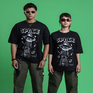 Camiseta con estampado personalizado DTG 300 Gsm, camisetas de gran tamaño para parejas, camiseta de punto informal Unisex con cuello redondo, 100% algodón - Product Image 3