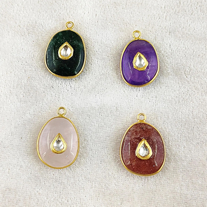 Colgante de Aventurina verde Kundan Meenakari, colgante desigual de oro Vermeil para mujer, proveedor de joyería a granel disponible - Product Image 5