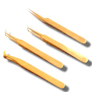 Pinzas para pestañas VETUS a granel con medidas, pinzas para extensión de pestañas doradas de titanio, juegos de pinzas clásicas individuales - Product Image 1