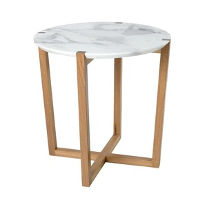 Mesa de Centro de Mármol Blanco con Base de Madera, Diseño Moderno, Mueble Sostenible para el Hogar - Product Image 1
