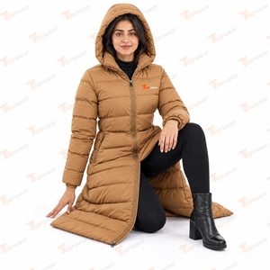 Tiierwear <b>Women's</b> Long Hooded Down Coat Quilted Puffer <b>Jacket</b> Winter Thick Zipper <b>Tan</b> - Product Image 5