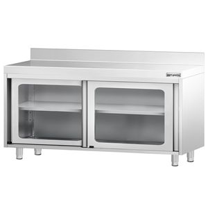 Stainless Steel <b>Work</b> <b>Table</b> PREMIUM - 1600x600mm - with Glass Sliding Doors & Upstand - Product Image 6