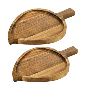 Plateaux de service en bois avec poignées en acier inoxydable, design moderne, plateaux en bois pour aliments, fruits et en-cas, non toxiques, écologiques, durables - Product Image 1