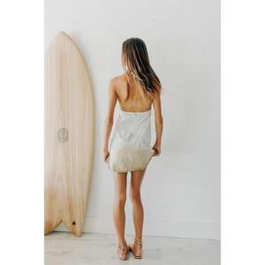 Vestido Largo Blanco con Cuello en V, Cintura Natural, Estilo Babydoll, Teñido Degradado, Fluido, para Playa, Venta al Por Mayor - Product Image 4