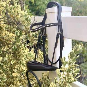 บังเหียนม้าหนังแท้แบบดึงด้านข้าง - สีดำ ปักโลโก้ตามสั่ง - Product Image 1