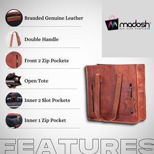 Sac à main fourre-tout en cuir véritable de grande capacité pour femmes avec fermeture à glissière sac à bandoulière marron sac à main pour ordinateur portable - Product Image 4