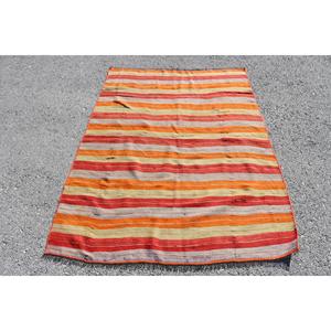 Tapis turc vintage 4,4x5,8 pieds, tapis en laine à bordure rouge orangée - Product Image 1