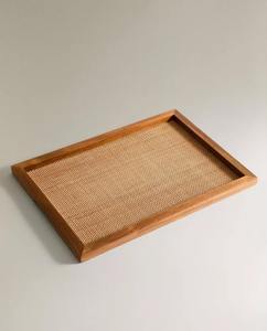 Wood Rattan Serving & <b>Storage</b> <b>Tray</b> Country Style Multifunction Easy to Clean - Product Image 2