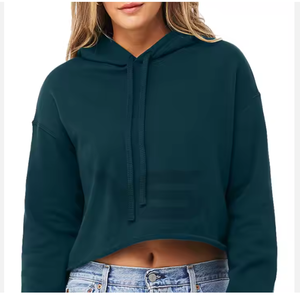 เสื้อครอปสตรีแบบสั้นพิมพ์ลายเสื้อฝรั่งเศสเทอร์รี่มีโลโก้ด้านหน้าขายส่งเสื้อสวมหัวคอลูกเรือแบบมีขอบดิบ - Product Image 4